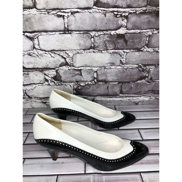 Rangoni Cyder VTG White Leather Black Wingtip Pointed Heels Women’s Sz 7.5AAA US - Picture 6 of 16